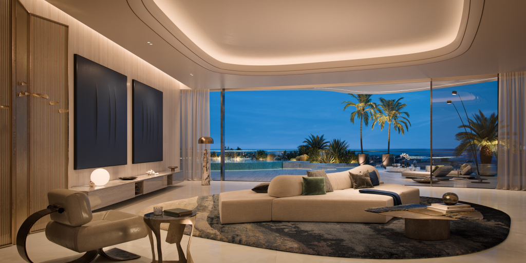 Living area in Como Residences with open-concept design and floor-to-ceiling windows